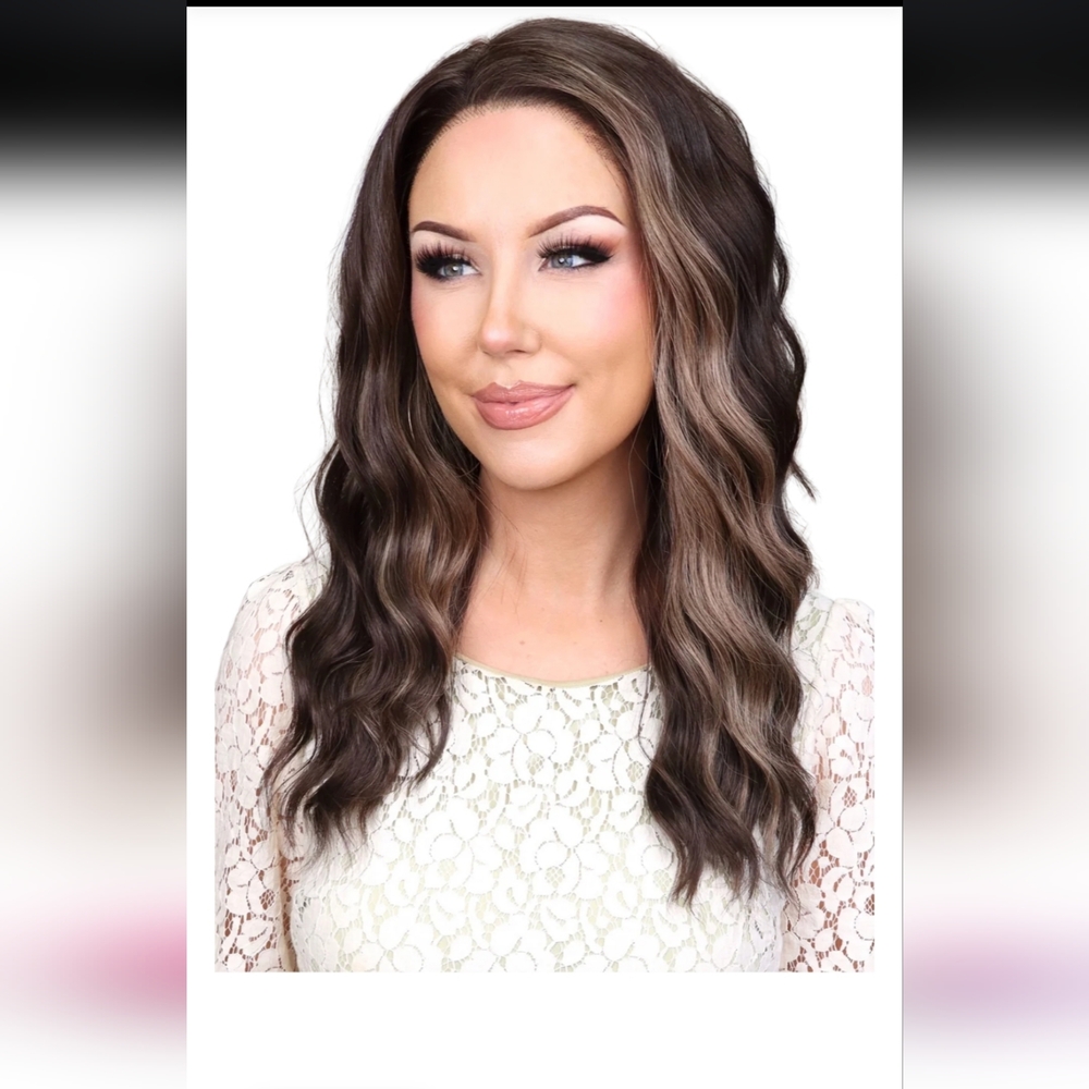 Natural Wavy Lace Front Wig in Brown with Blonde Highlights